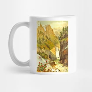 People in the snow with flowers and hills Mug